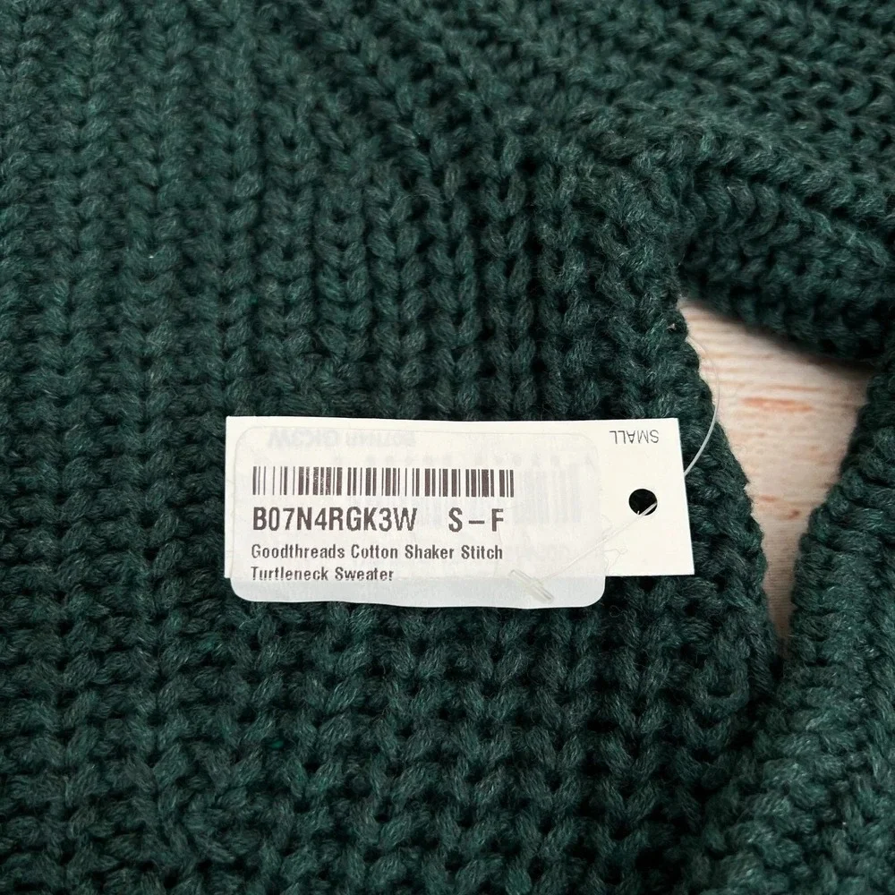 Goodthreads Women's Cotton Shaker Stitch Turtleneck Green Sweater Size S